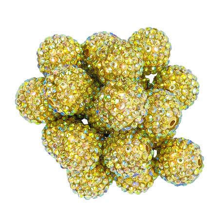 GOLD AB RHINESTONE 20MM BUBBLEGUM BEAD - GOLD AB COATED RESIN RHINESTONE ACRYLIC BEAD for bracelets, jewelry making, crafts, and more - PDB Creative Studio