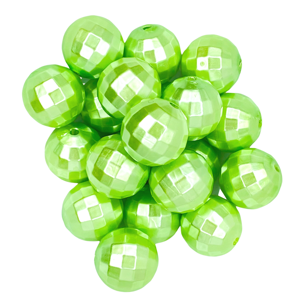 LIME DISCO 20MM BUBBLEGUM BEAD -FACETED GREEN PEARL COATED ACRYLIC BEAD for bracelets, jewelry making, crafts, and more - PDB Creative Studio