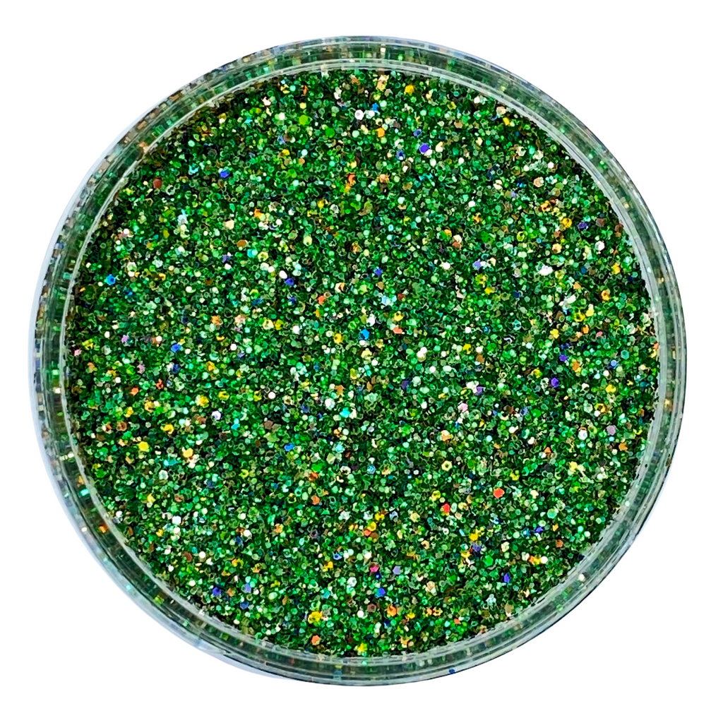 green holographic polyester custom glitter mix for art, body, nails and more - PDB Creative Studio