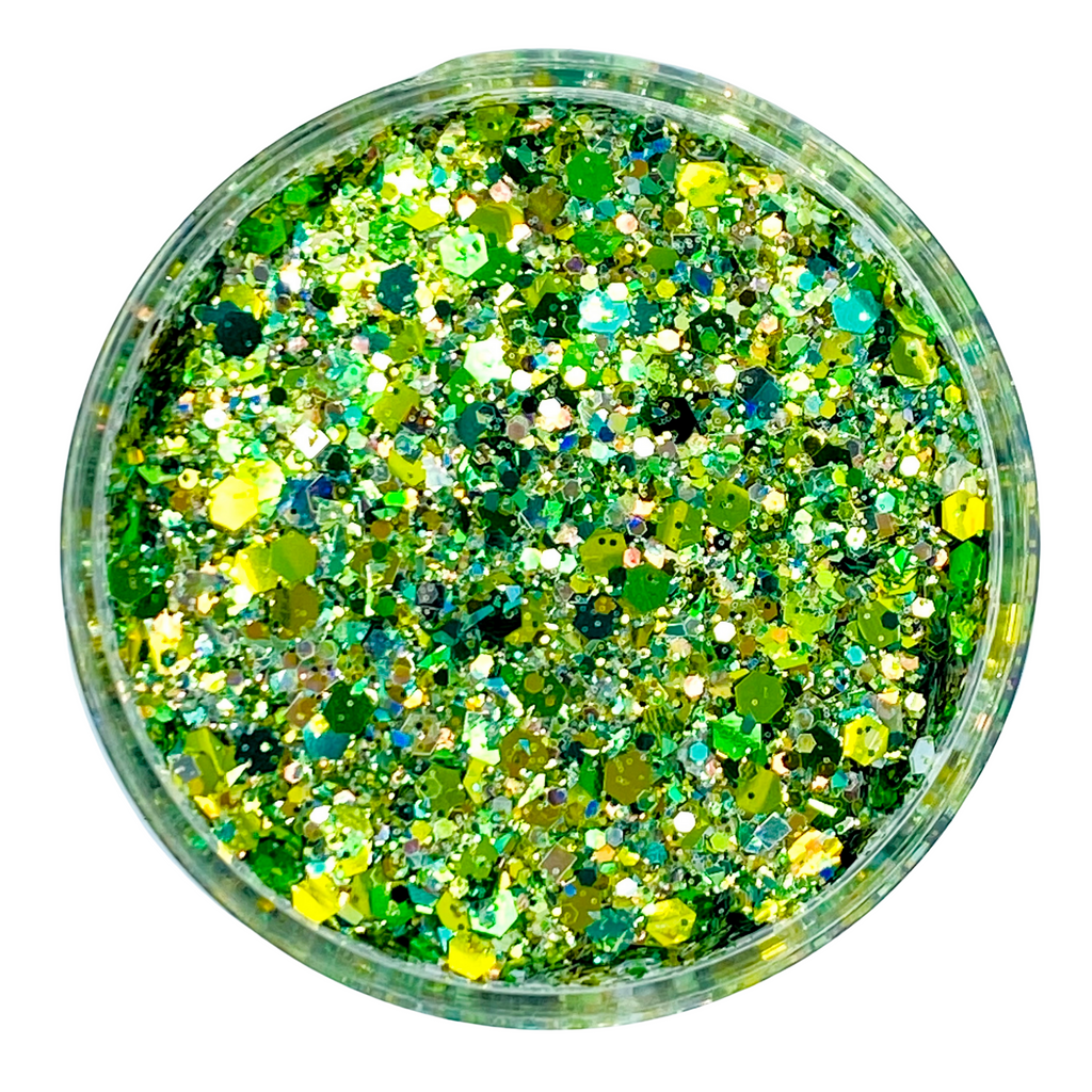 green custom mix multi-size glitter for art, body, nails and more - PDB Creative Studio