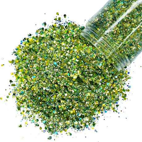 green custom mix multi-size glitter for art, body, nails and more - PDB Creative Studio