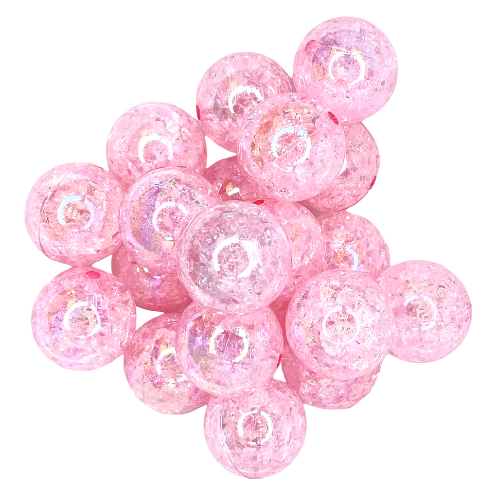 LT. PINK CRACKLE 20MM BUBBLEGUM BEAD - TRANSPARENT PINK CRACKLE EFFECT ACRYLIC BEAD for bracelets, jewelry making, crafts, and more - PDB Creative Studio