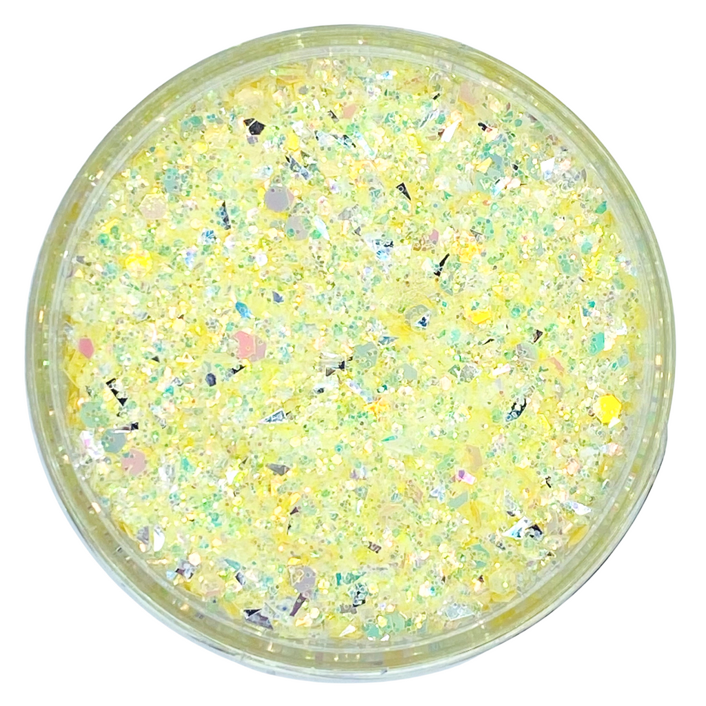 pastel yellow opal custom multi-size/shape glitter mix for art, body, nails and more - PDB Creative Studio