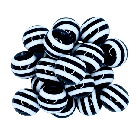 BLACK STRIPE 20MM BUBBLEGUM BEAD-  BLACK AND WHITE  STRIPE ACRYLIC BEAD for bracelets, jewelry making, crafts, and more - PDB Creative Studio