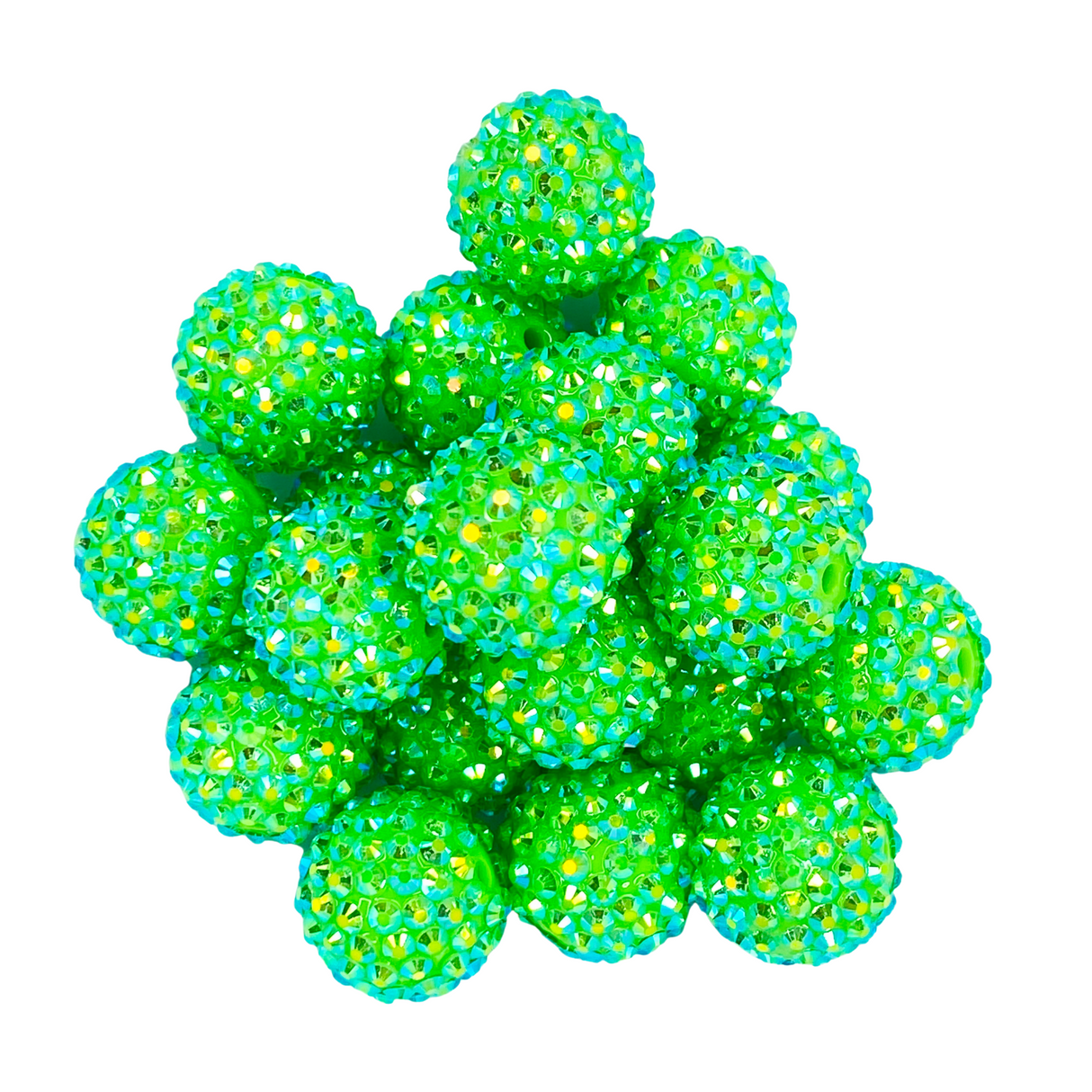 GREEN AB RHINESTONE 20MM BUBBLEGUM BEAD - GREEN AB COATED RHINESTONE ACRYLIC BEAD for bracelets, jewelry making, crafts, and more - PDB Creative Studio