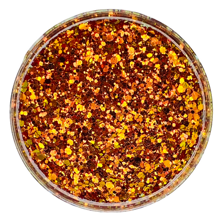 color shift chameleon red orange fine polyester glitter for art, body, nails and more - PDB Creative Studio