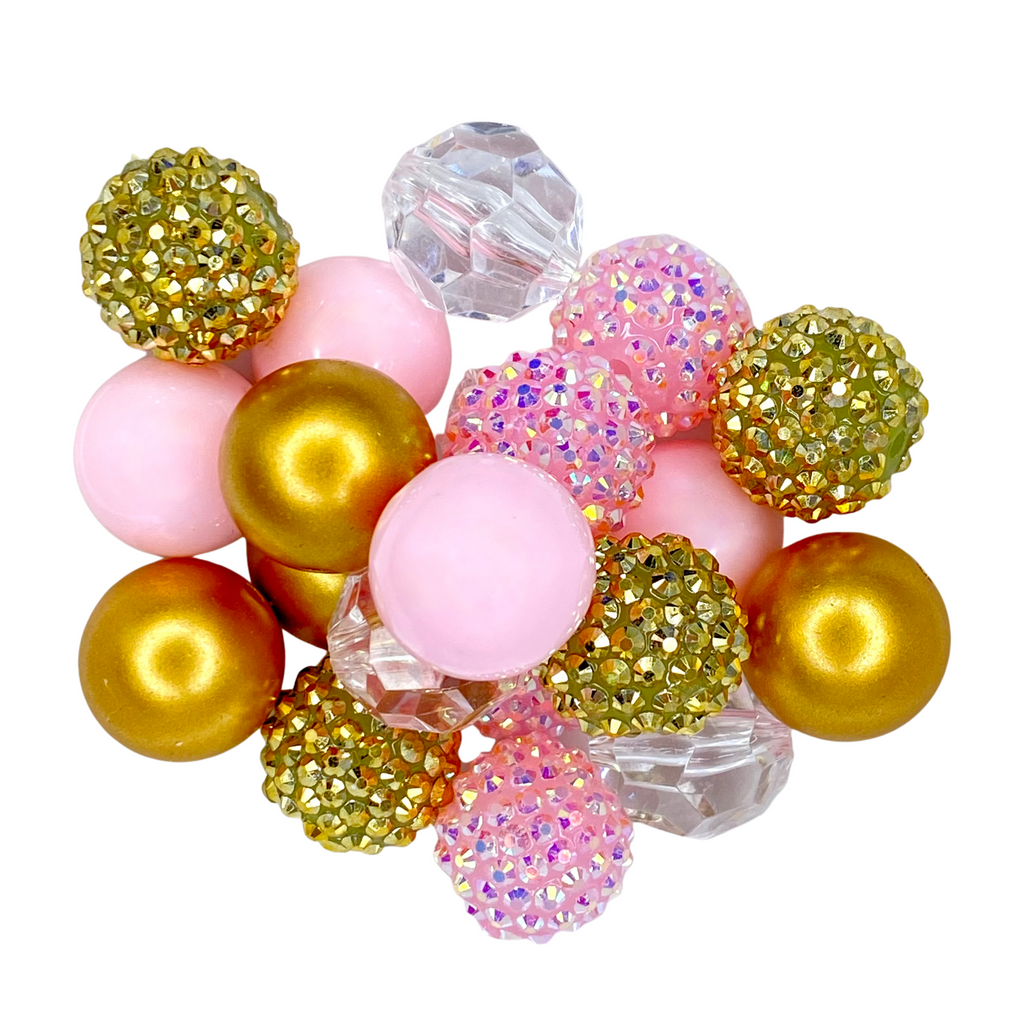 BIRTHDAY GIRL 20MM BUBBLEGUM BEAD MIX -PINK AND GOLD BEAD MIX for bracelets, jewelry making, crafts, and more - PDB Creative Studio