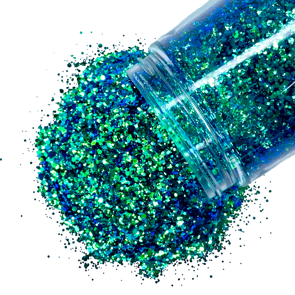 Blue green color shift polyester glitter for art, body, nails and more - PDB Creative Studio