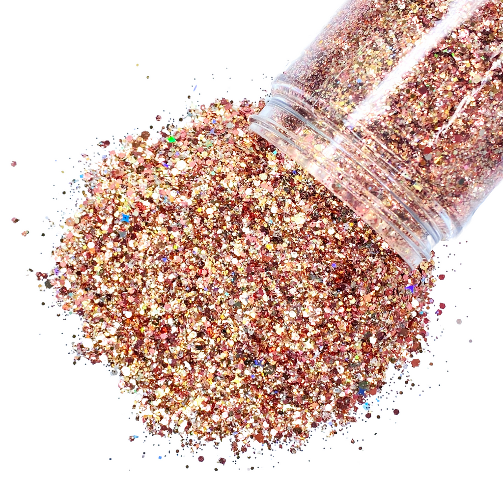rose gold custom multi-size glitter mix for art, body, nails and more - PDB Creative Studio