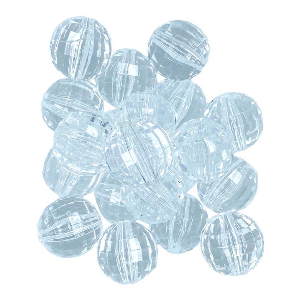 CLEAR DISCO 20MM BUBBLEGUM BEAD - FACETED CLEAR ACRYLIC BEAD for bracelets, jewelry making, crafts, and more - PDB Creative Studio