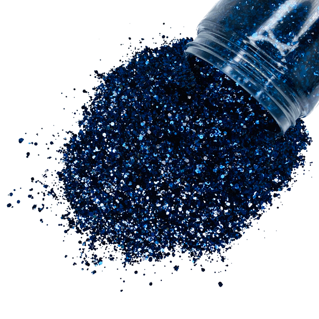 Dark midnight blue custom multi-size glitter mix for art, body, nails and more - PDB Creative Studio
