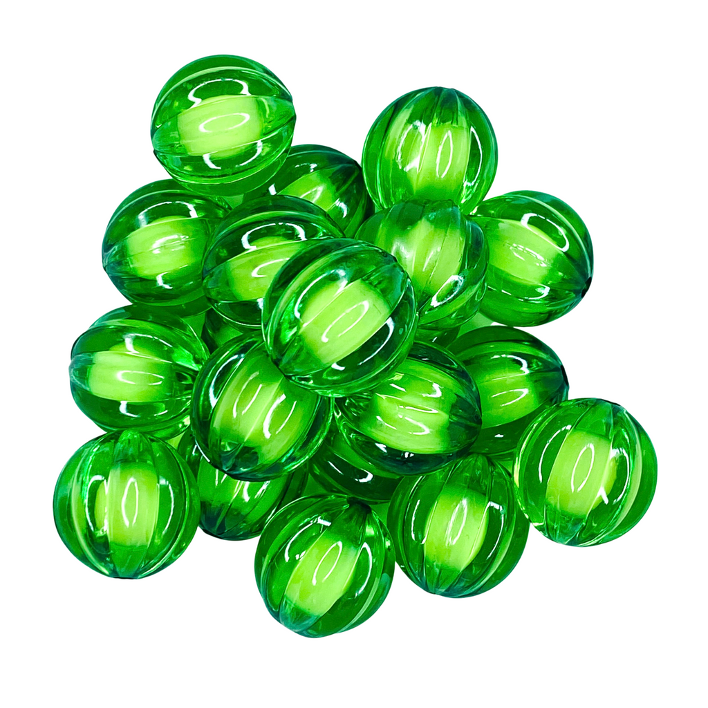GREEN DRAPE 20MM BUBBLEGUM BEAD - SCALLOPED GREEN TRANSPARENT ACRYLIC BEAD for bracelets, jewelry making, crafts, and more - PDB Creative Studio