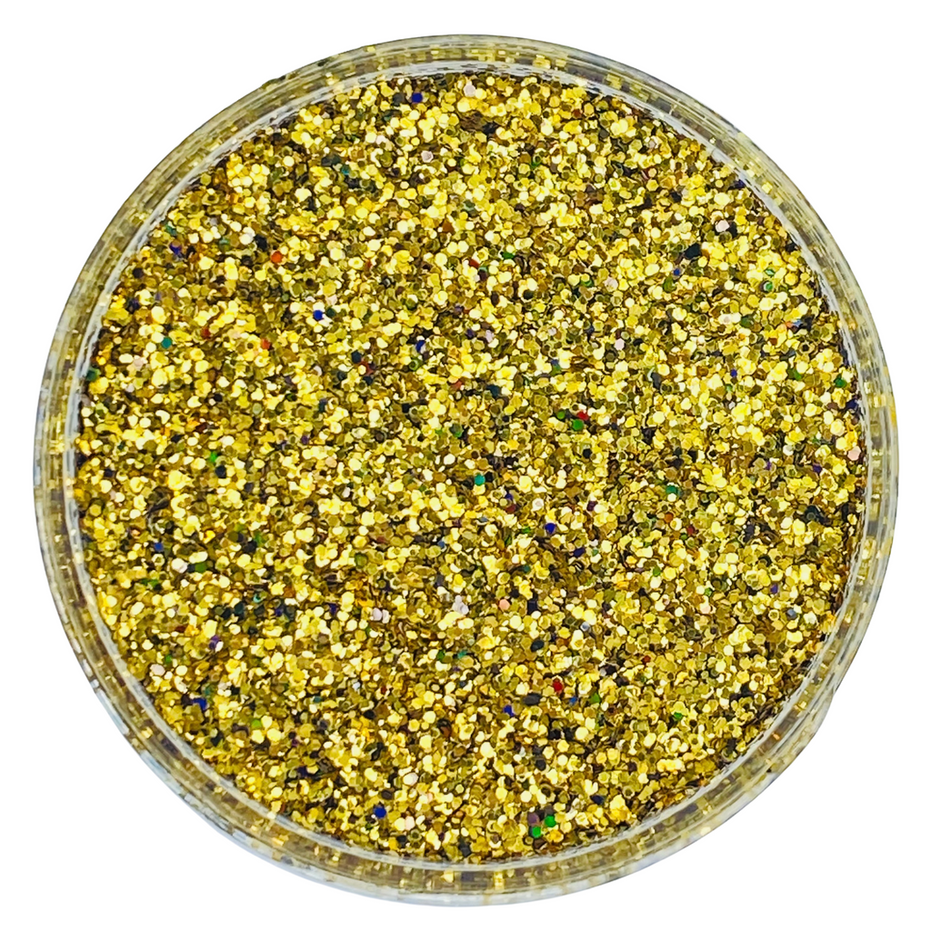 Yellow gold holographic custom mixed glitter for art, body, nails and more - PDB Creative Studio