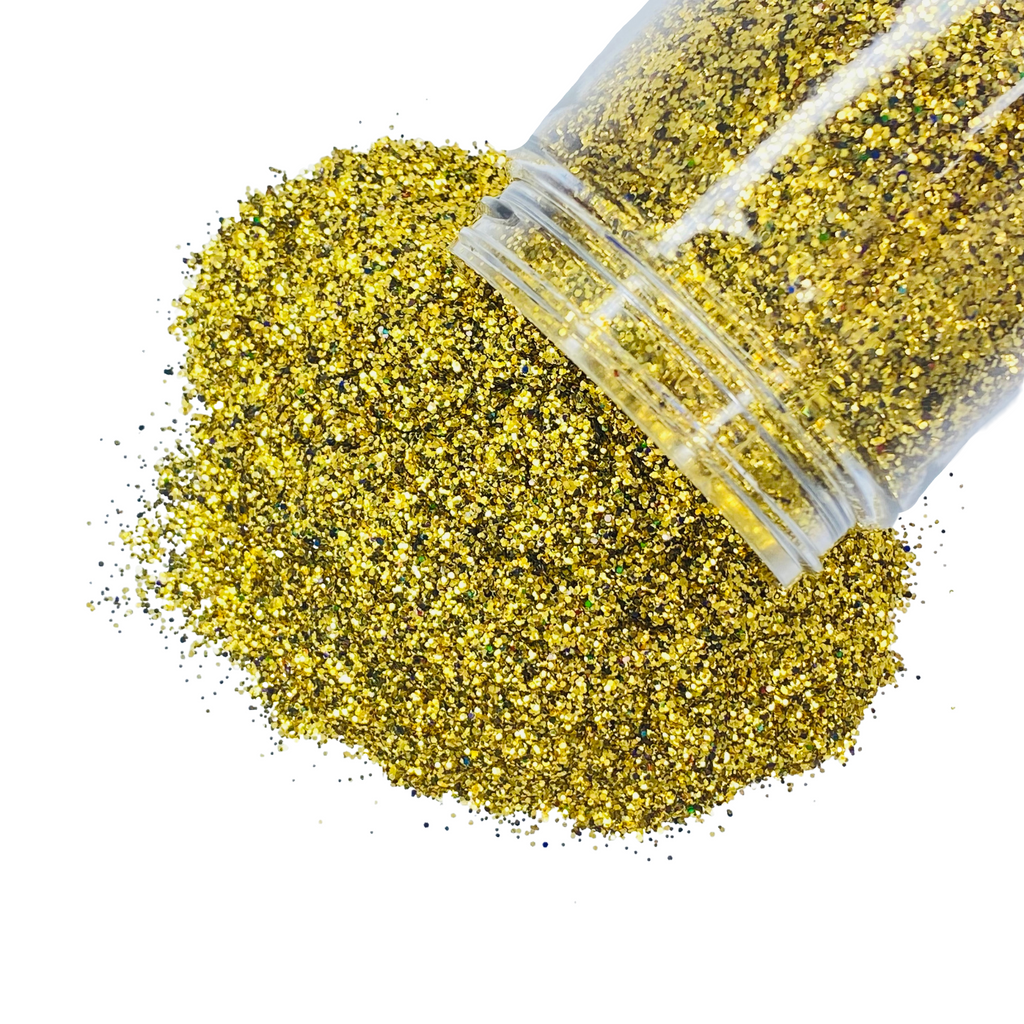 Yellow gold holographic custom mixed glitter for art, body, nails and more - PDB Creative Studio