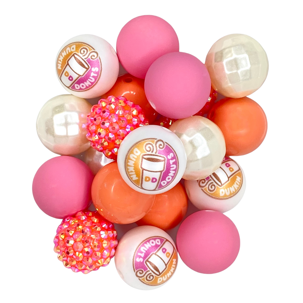 DONUT COFFEE 20MM BUBBLEGUM BEAD MIX - PINK AND ORANGE DONUT COFFEE LOGO CUSTOM ASSORTED ACRYLIC BEAD MIX for bracelets, jewelry making, crafts, and more - PDB Creative Studio