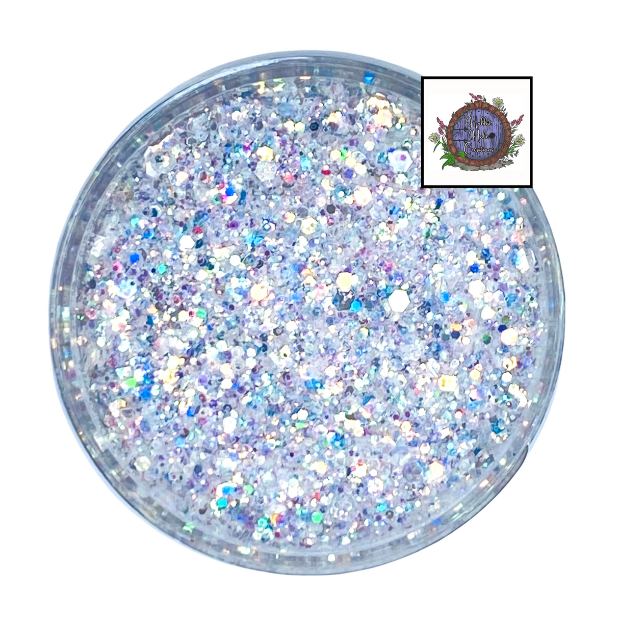 Silver white opal holographic custom glitter mix for art, body, nails and more - PDB Creative Studio