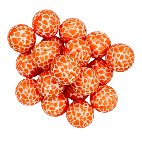 GIRAFFE SPOT 20MM BUBBLEGUM BEAD - ORANGE AND WHITE PRINTED ACRYLIC BEAD for bracelets, jewelry making, crafts, and more - PDB Creative Studio