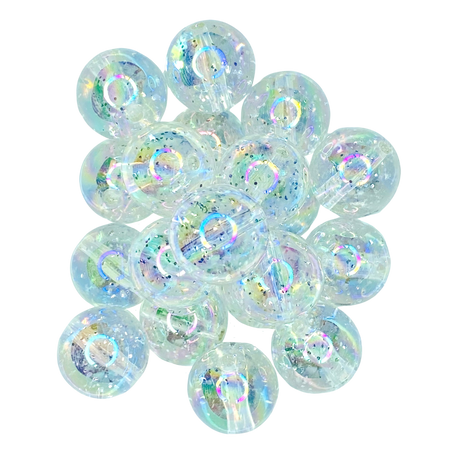 CLEAR GLITTER AB 20MM BUBBLEGUM BEAD - CLEAR AB COATED ACRYLIC BEAD WITH GLITTER for bracelets, jewelry making, crafts, and more - PDB Creative Studio