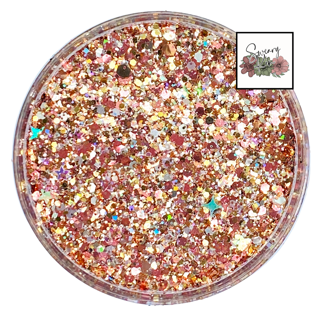 rose gold custom multi-size glitter mix for art, body, nails and more - PDB Creative Studio