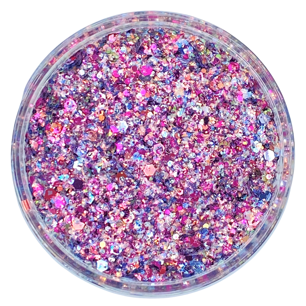 Fuschia opal custom multi size glitter mix for art, body, nails and more - PDB Creative Studio