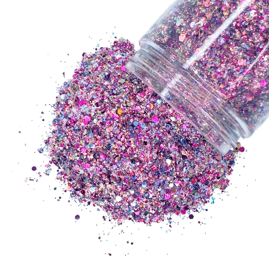 Fuschia opal custom multi size glitter mix for art, body, nails and more - PDB Creative Studio