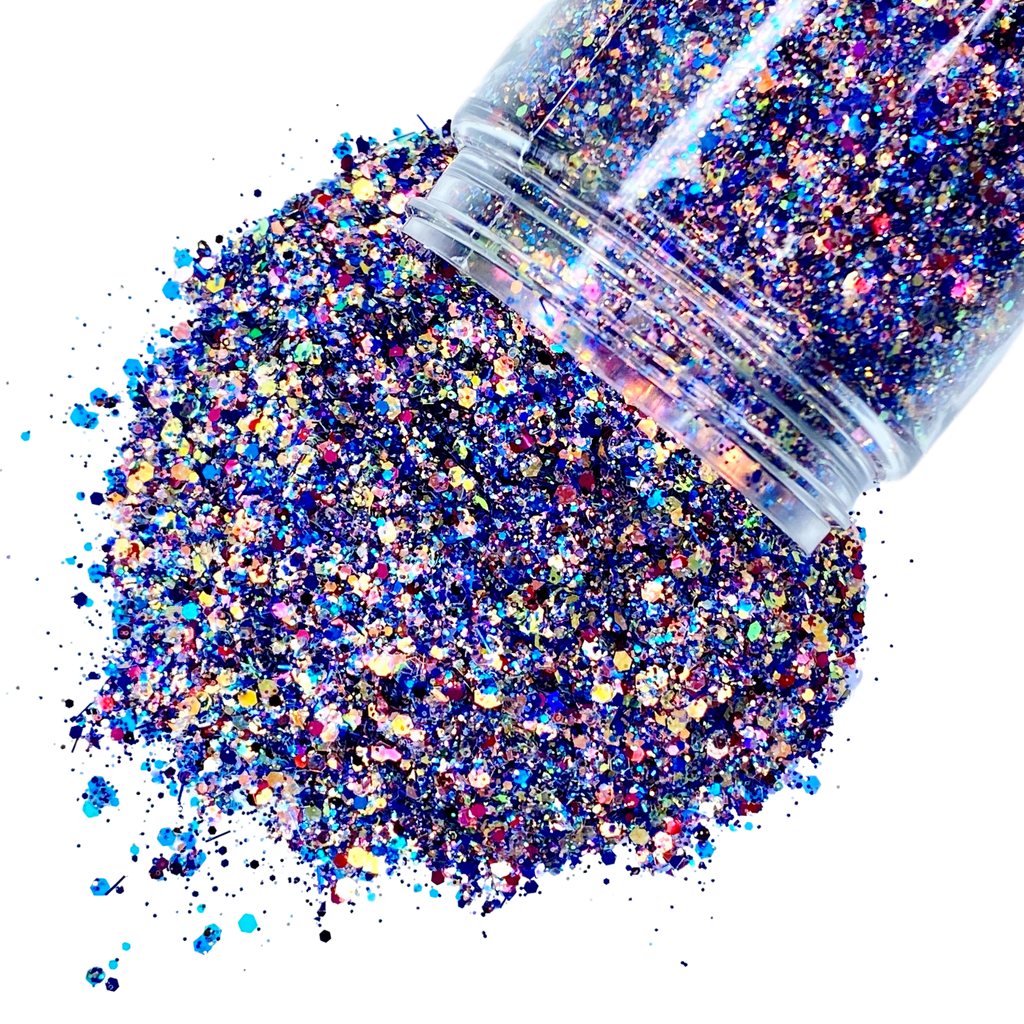 Blue holographic custom glitter mix for art, body, nails and more - PDB Creative Studio