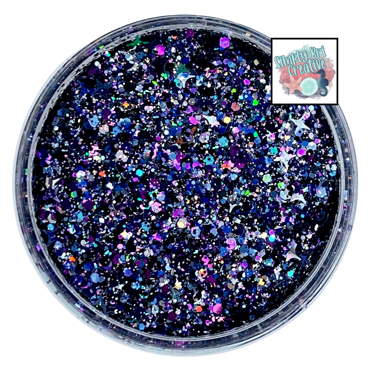 black multi colored custom multi-size/shape glitter for art, body, nails and more - PDB Creative Studio