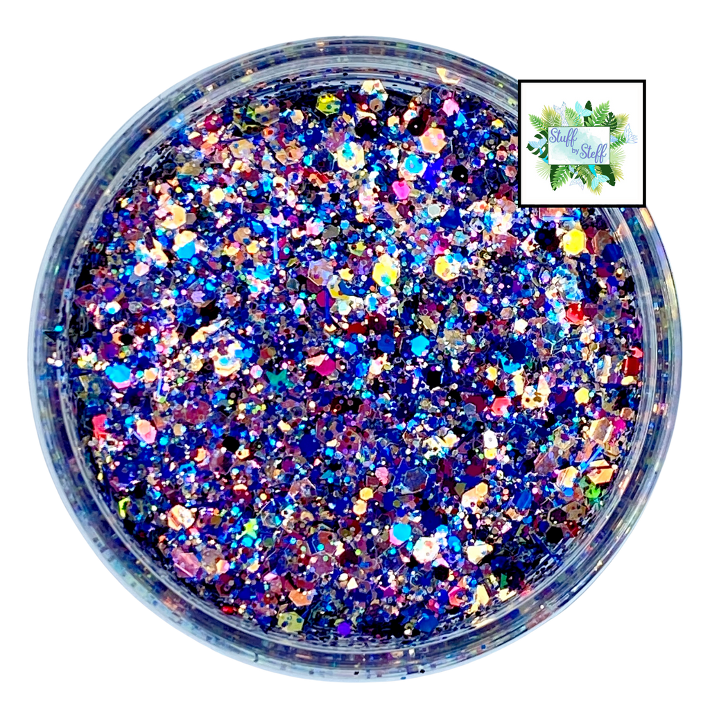 Blue holographic custom glitter mix for art, body, nails and more - PDB Creative Studio