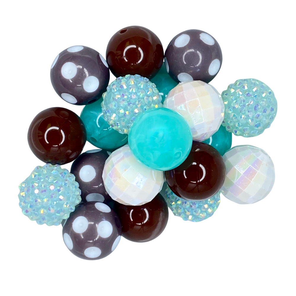 BROWN/TURQUOISE BUBBLEGUM BEAD MIX -  BROWN, TURQUOISE, AND WHITE CUSTOM ASSORTED ACRYLIC BEAD MIX for bracelets, jewelry making, crafts, and more - PDB Creative Studio