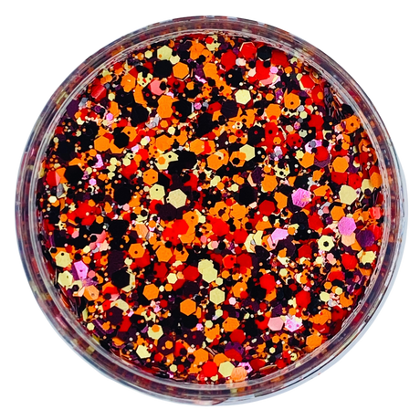 orange red black custom glitter mix for art, body, nails and more - PDB Creative Studio