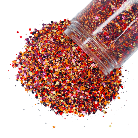 orange red black custom glitter mix for art, body, nails and more - PDB Creative Studio