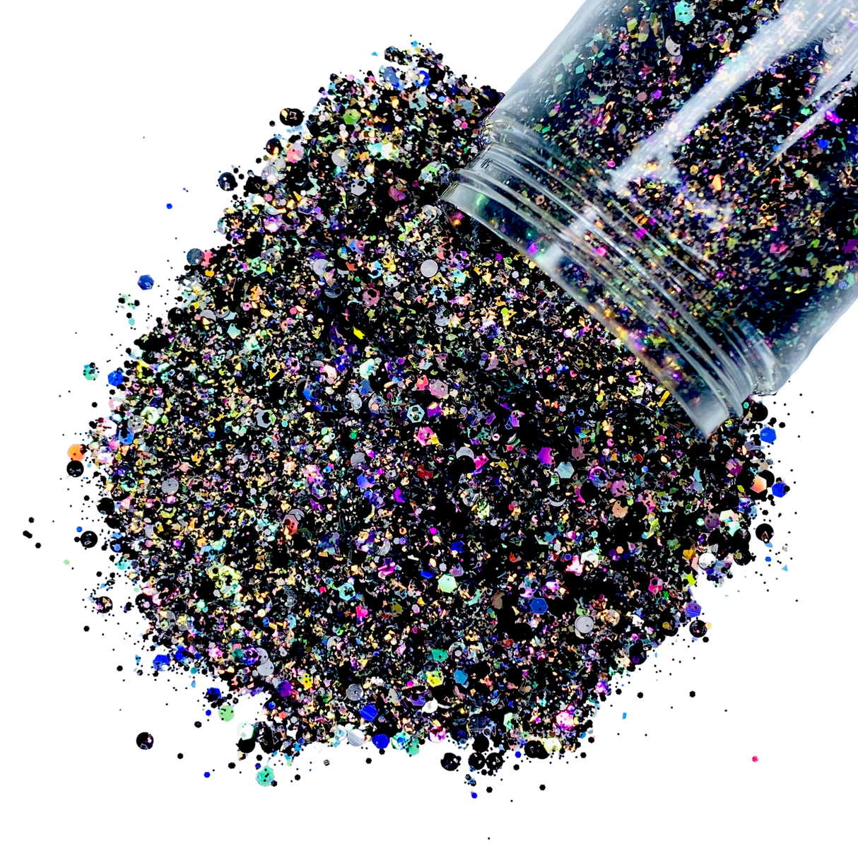 Black Holographic custom multi-size/shape glitter mix for art, body, nails and more - PDB Creative Studio