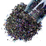 Black Holographic custom multi-size/shape glitter mix for art, body, nails and more - PDB Creative Studio