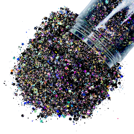 Black Holographic custom multi-size/shape glitter mix for art, body, nails and more - PDB Creative Studio