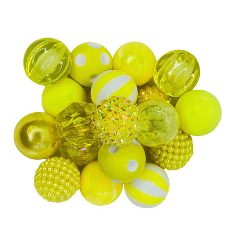 LEMON DROP 20MM BUBBLEGUM BEAD MIX - YELLOW ASSORTED ACRYLIC BEAD MIX for bracelets, jewelry making, crafts, and more - PDB Creative Studio