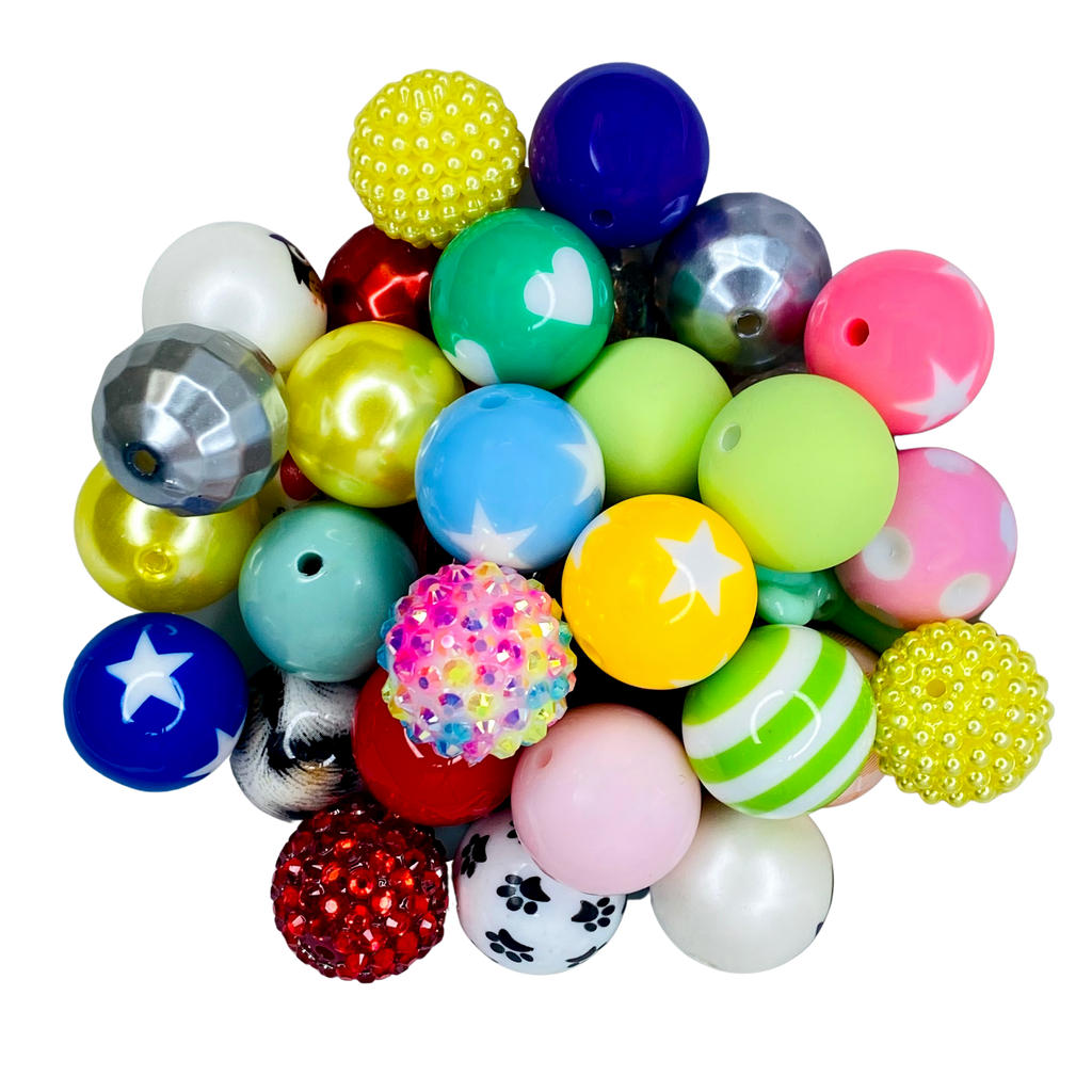 20MM BUBBLEGUM BEAD GRAB BAG -ASSORTED COLOR AND STYLE BEADS for bracelets, jewelry making, crafts, and more - PDB Creative Studio