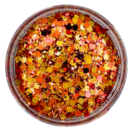 orange red yellow glitter mix for art, body, nails and more - PDB Creative Studio