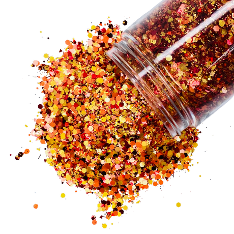 orange red yellow glitter mix for art, body, nails and more - PDB Creative Studio
