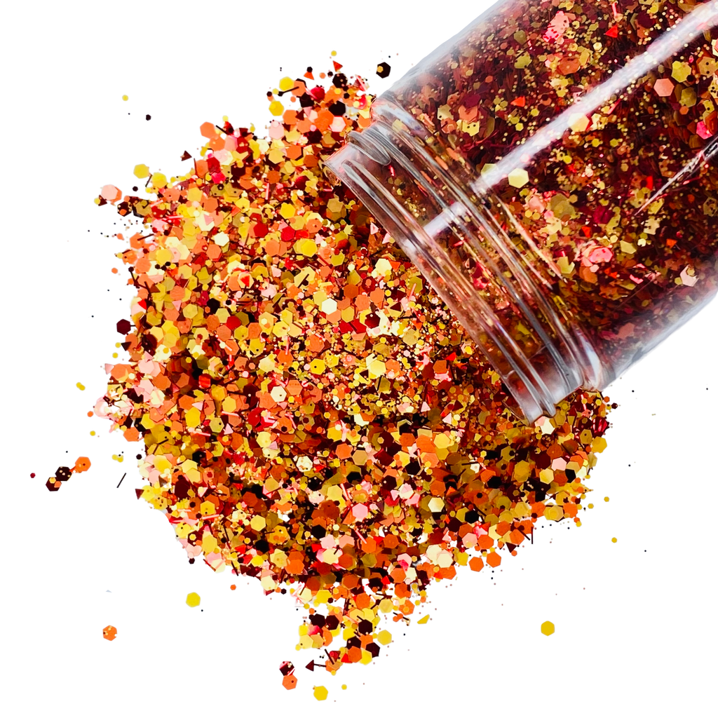 orange red yellow glitter mix for art, body, nails and more - PDB Creative Studio