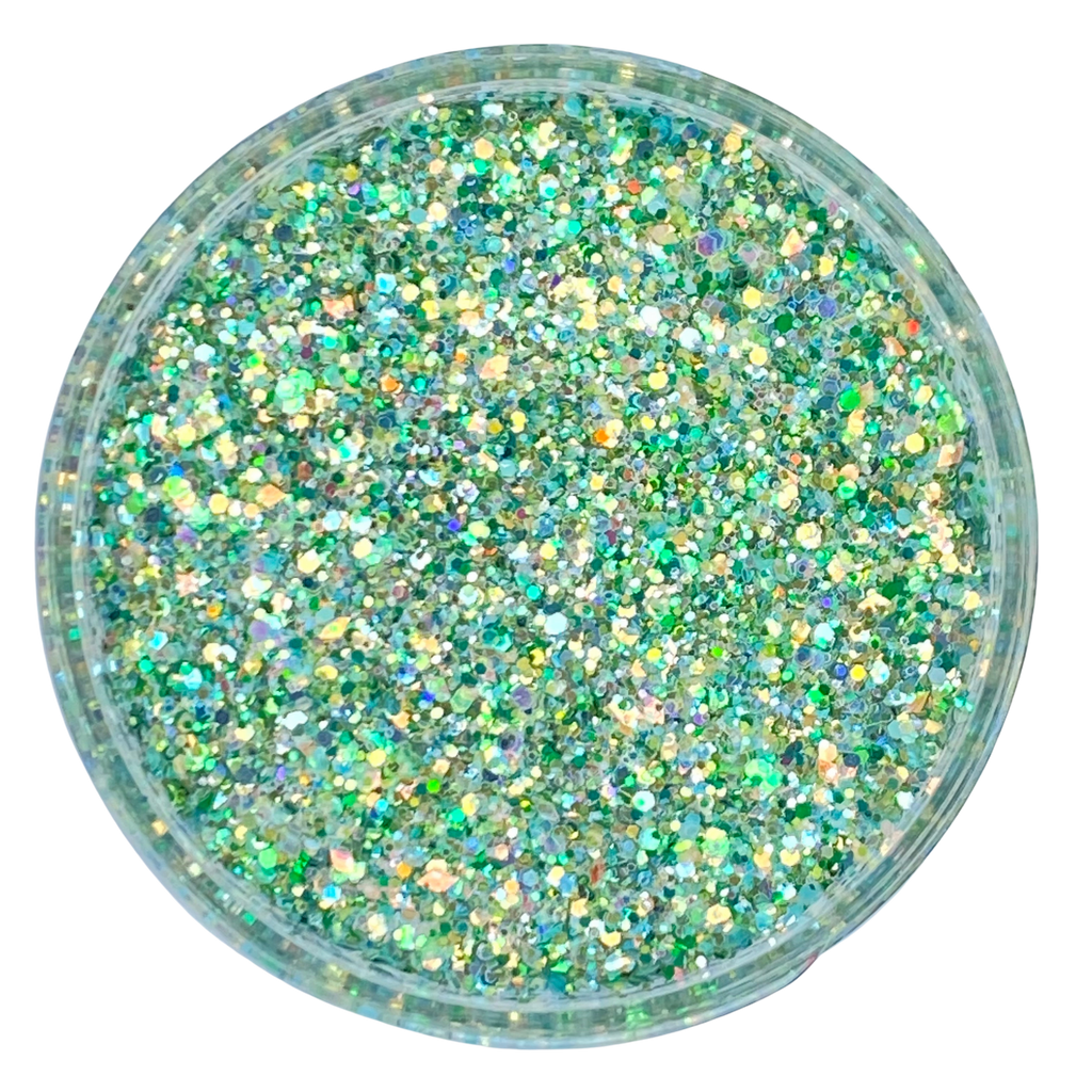 green gold opal custom multi-size glitter mix for art, body, nails and more - PDB Creative Studio