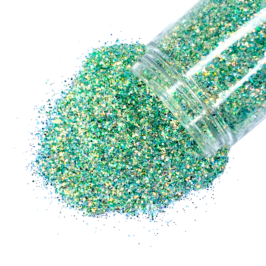 green gold opal custom multi-size glitter mix for art, body, nails and more - PDB Creative Studio