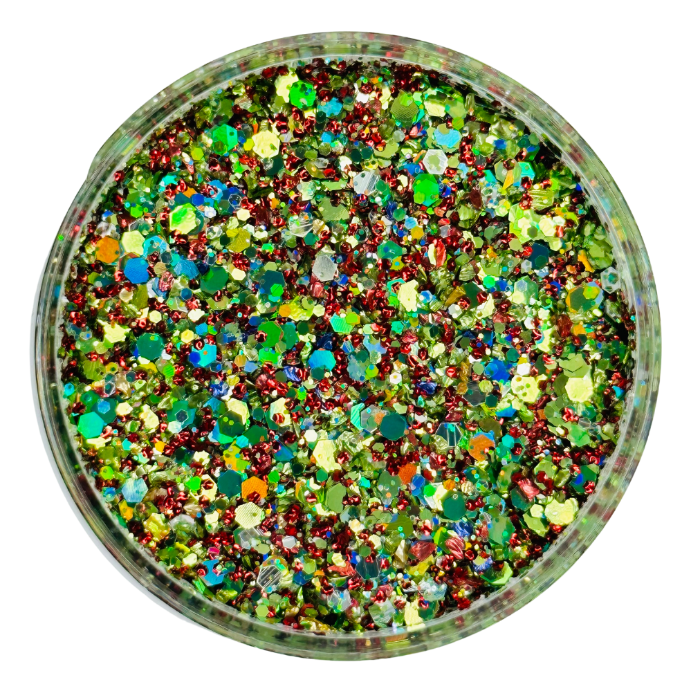 Green red custom chunky glitter mix / PDB Creative Studio for art, nails and projects