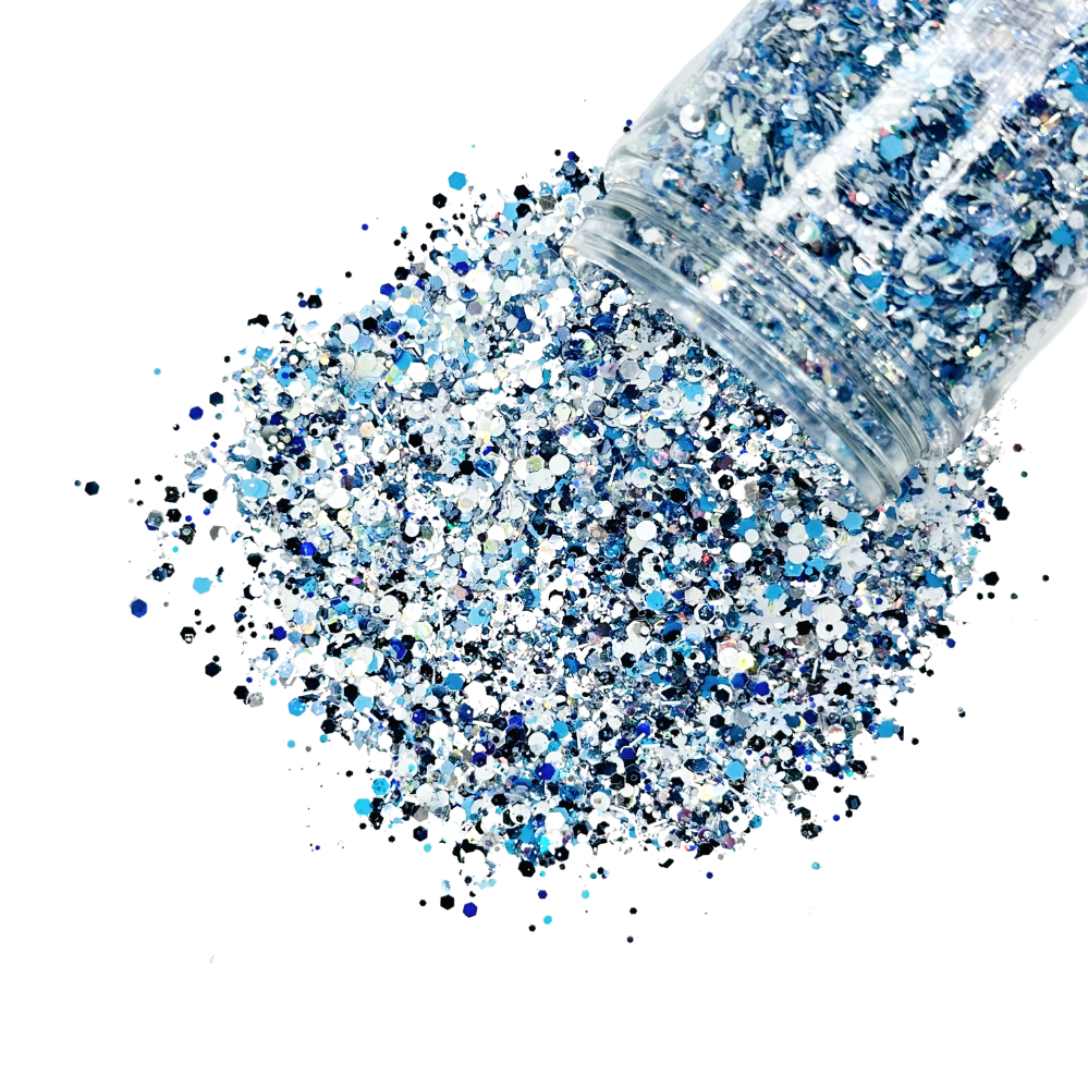 Blue white silver snowflake custom glitter mix / PDB Creative Studio