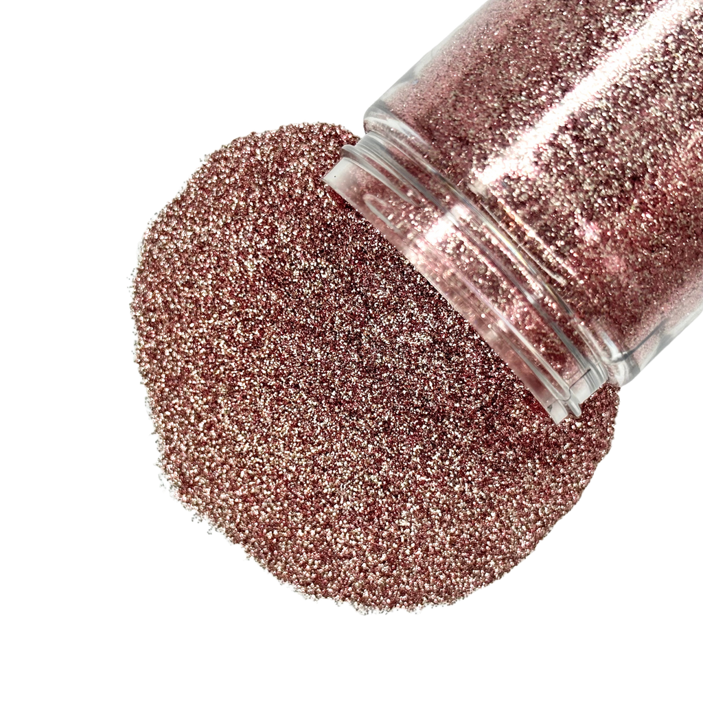 Rose gold pink polyester fine glitter for art, body, nails and more - PDB Creative Studio