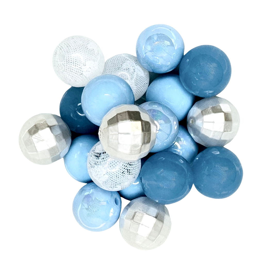 ICE BLUE 20MM BUBBLEGUM BEAD MIX -BLUE AND WHITE CUSTOM ASSORTED ACRYLIC BEAD MIX for bracelets, jewelry making, crafts, and more - PDB Creative Studio