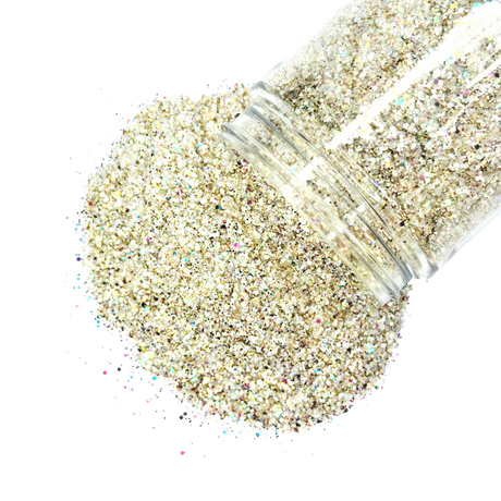 gold opal holographic custom multi-size glitter mix for art, body, nails and more - PDB Creative Studio