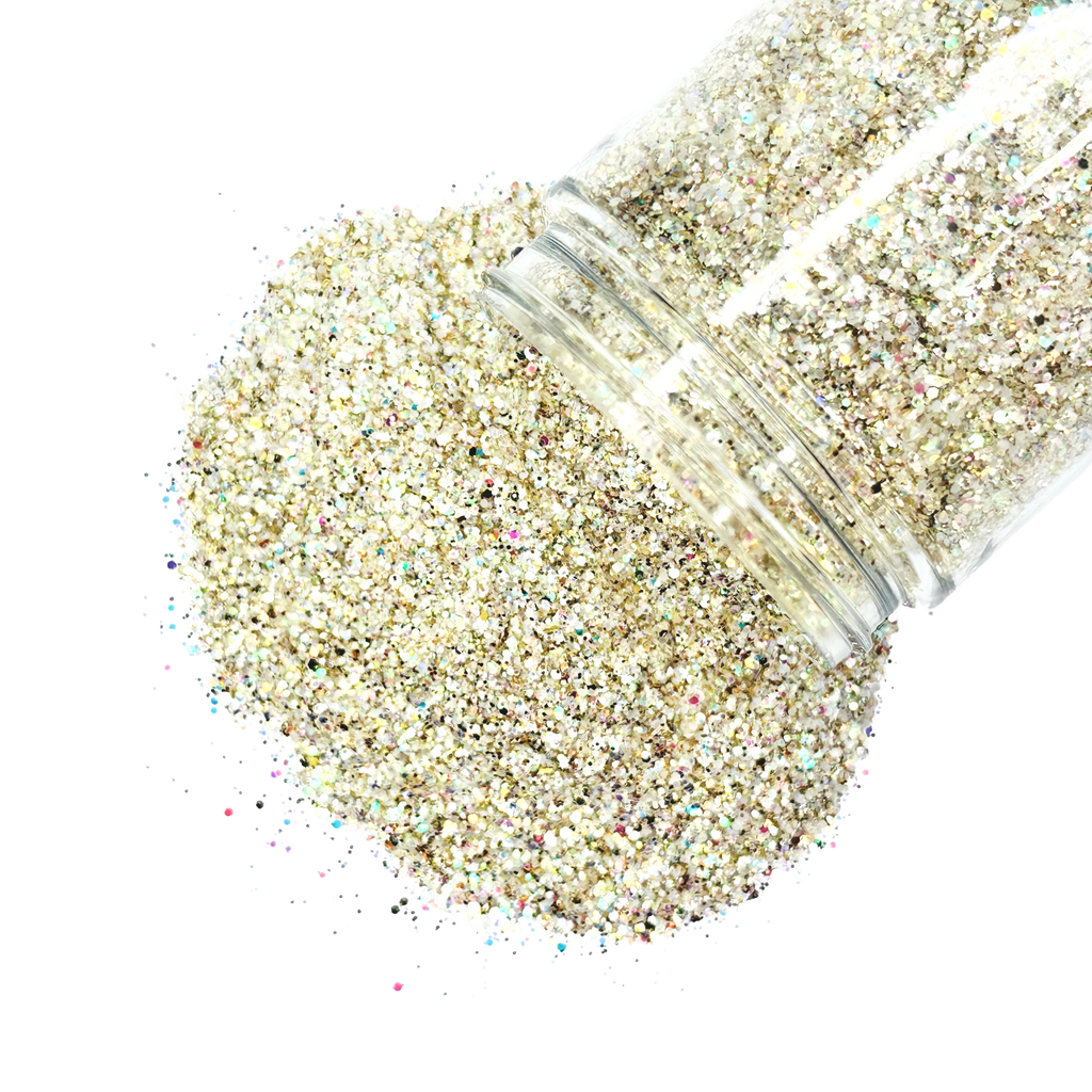 gold opal holographic custom multi-size glitter mix for art, body, nails and more - PDB Creative Studio