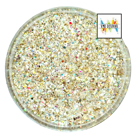 gold opal holographic custom multi-size glitter mix for art, body, nails and more - PDB Creative Studio