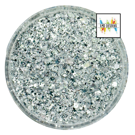 silver custom multi-size glitter mix for art, body, nails and more - PDB Creative Studio