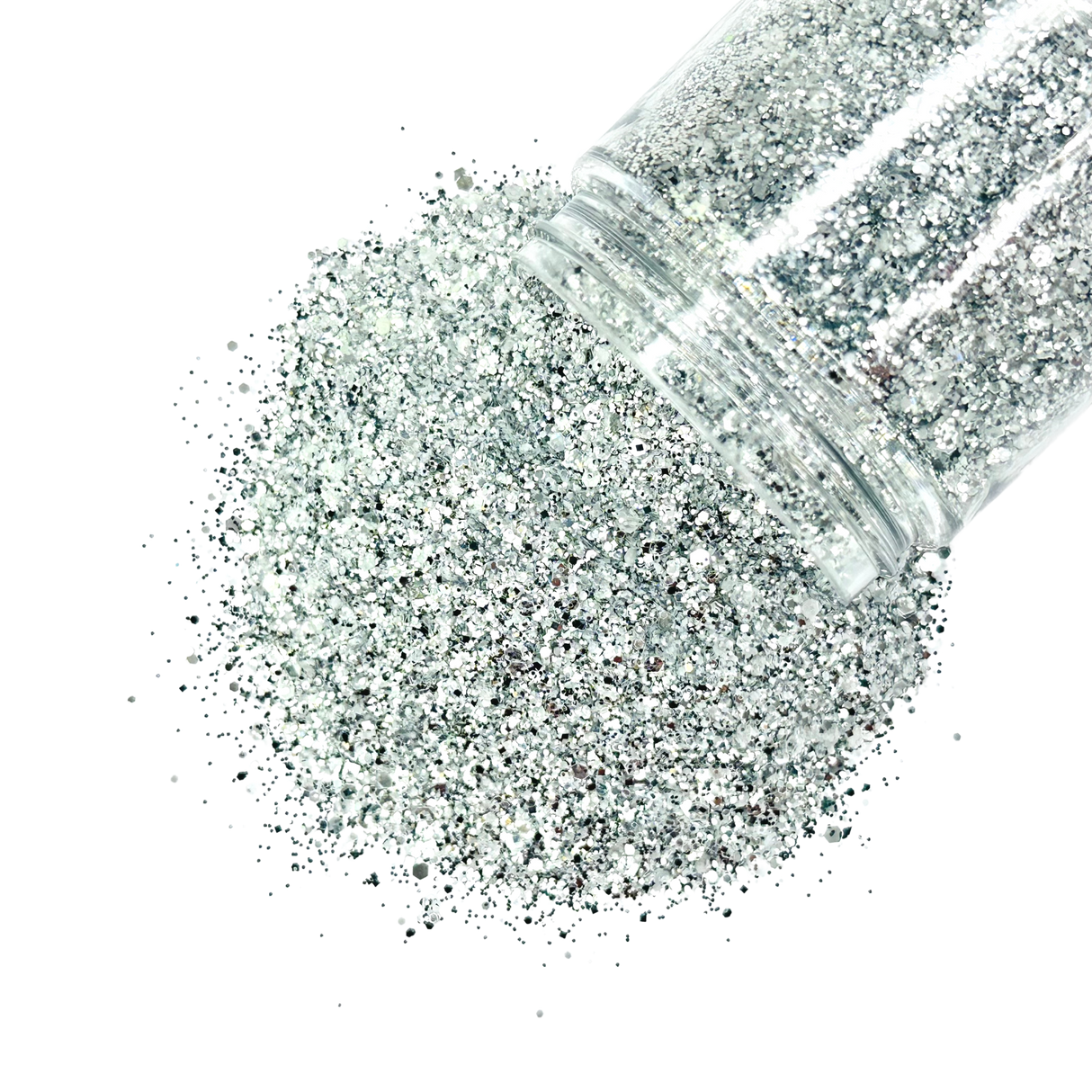 silver custom multi-size glitter mix for art, body, nails and more - PDB Creative Studio